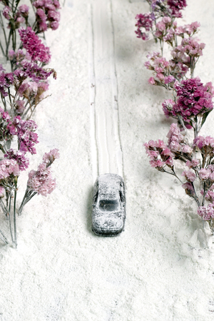 Snow covered the car traffic.の写真素材