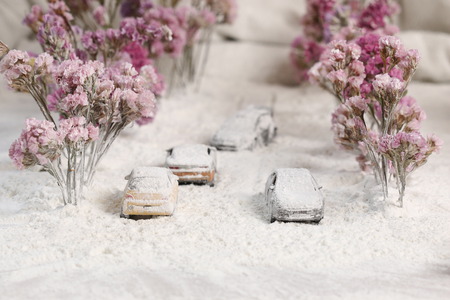 Car on the road with heavy snow.の写真素材