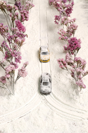 Snow covered the car traffic.の写真素材