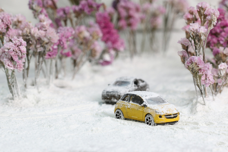 Snow covered the car traffic.の写真素材