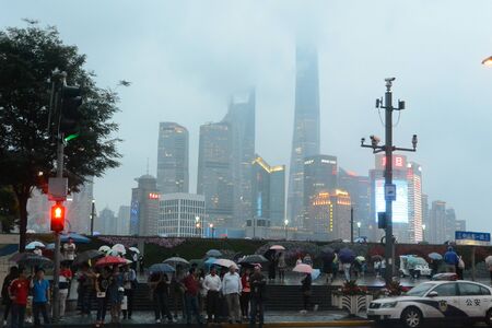 SHANGHAI-CHINA,May 19,2016:China-Shanghai City the night the rain cloudのeditorial素材
