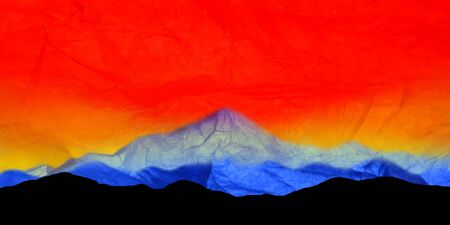 Mountains on the background sky yellow and red.の写真素材