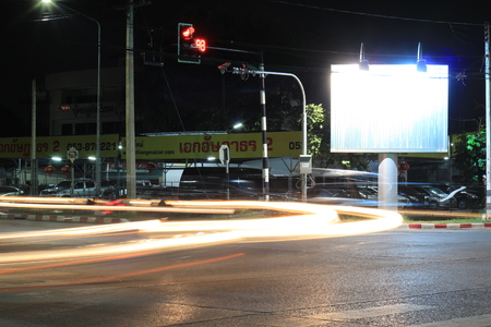Blank billboard at night time for advertisement city street night lightの写真素材