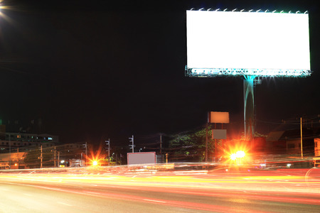 Blank billboard at night time for advertisement city street night lightの写真素材
