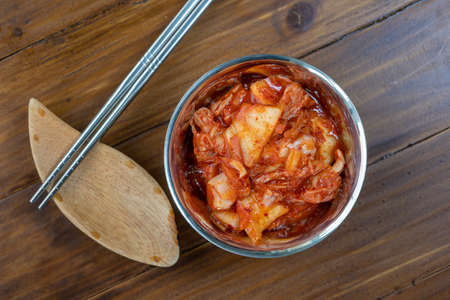 Korean pickle and seasoning Spicy Kimchi Korean traditional food, Kimchi salad made with vegetable cabbage and pepper.の写真素材
