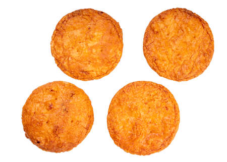 Japanese rice crackers or Senbei isolated on white background, Japan traditional snack Senbei on white with clipping path.の写真素材