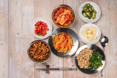 Kimchi salad made with vegetable cabbage and pepper, Korean pickle and seasoning Spicy Kimchi Korean traditional foodの写真素材