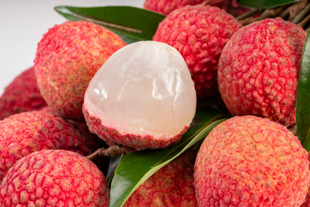 Fresh lychee fruit on a white background. Close up.の写真素材