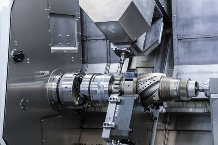 Robotic programmed robot arm. Industrial exhibition of machine tools.の写真素材