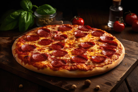 Pepperoni pizza is on the table. AIの素材