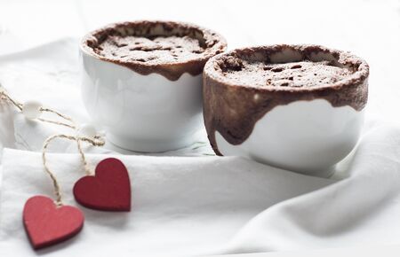cake in a glass from microwave oven, tasty chocolate dessert for Valentine's Day.の写真素材