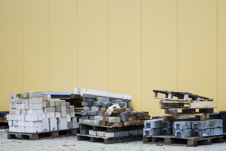 concrete block used as material in construction structureの写真素材