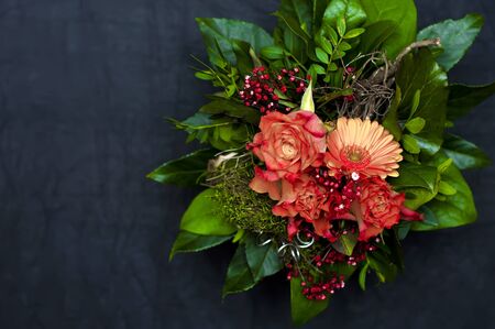 bouquet of flowers on a black backgroundの写真素材