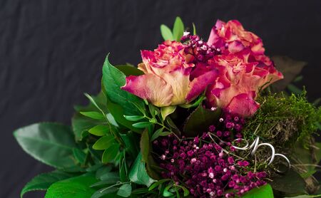 bouquet of flowers on a black backgroundの写真素材