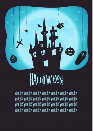 Colorful background with big moon and castleのイラスト素材