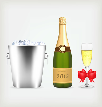 Champagne bottle in bucket with iceのイラスト素材