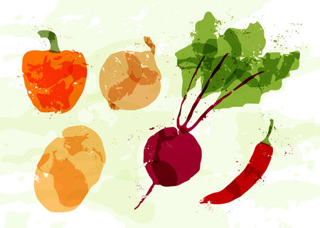 Set of colorful fresh vegetables stains. Vectorのイラスト素材