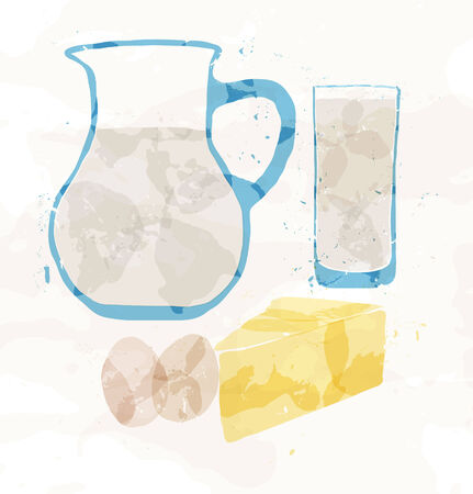 Set of dairy products from multi-colored spotsのイラスト素材
