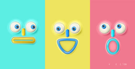 3D multi-colored character with different emotions. Vectorのイラスト素材