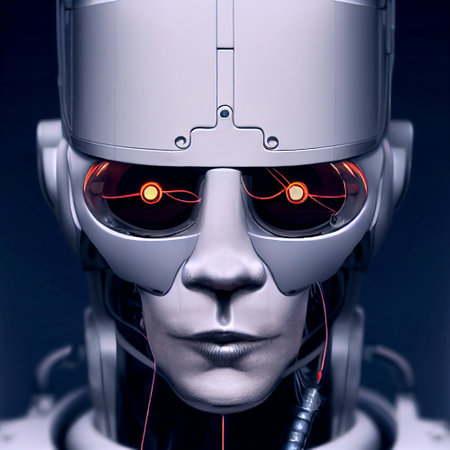 Robot man, sci-fi female artificial intelligence 3d render, illustrationの写真素材
