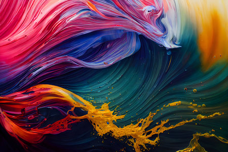 Colored paint splashes on background. 3D render