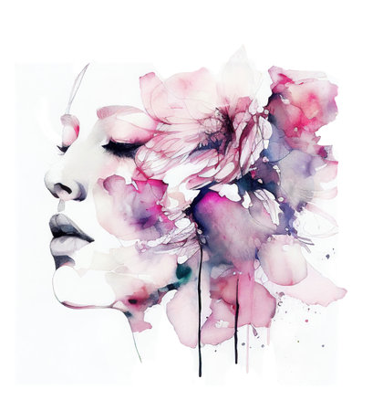 Portrait of a girl in watercolor style. Abstract fashion watercolor illustrationの写真素材
