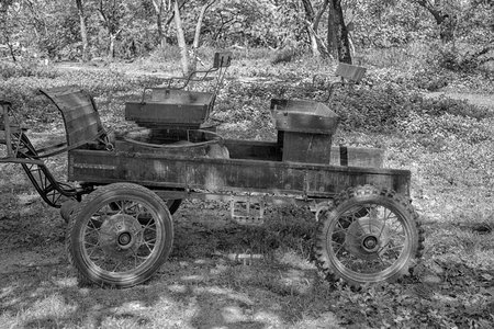 black and white old wagonの写真素材