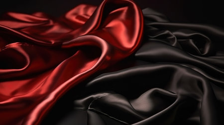 Black red silk satin. Beautiful soft folds. Shiny fabric. Generative Aiの素材