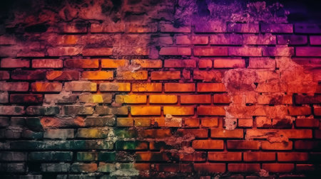 Magenta purple red brown green old brick wall background. Generative Aiの素材