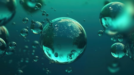 Small air bubbles in the water, Underwater background, Aquamarine bubbles. Generative Aiの素材