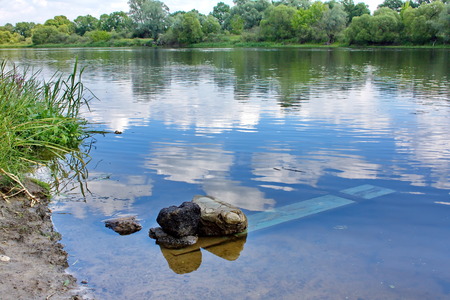 sunken boat small river Harbor
