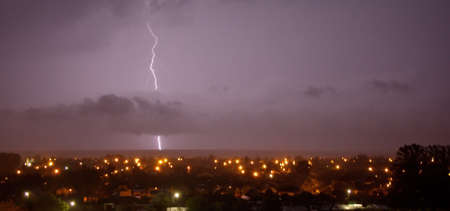lightning in the night sky hits the ground