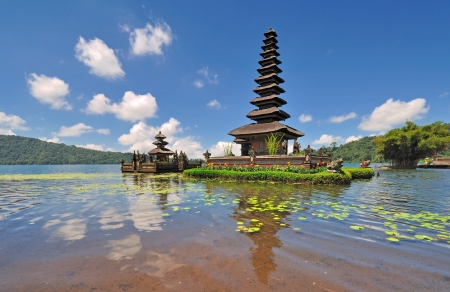 Floating temple located Lake Beratan in Bali Indonesia  の写真素材
