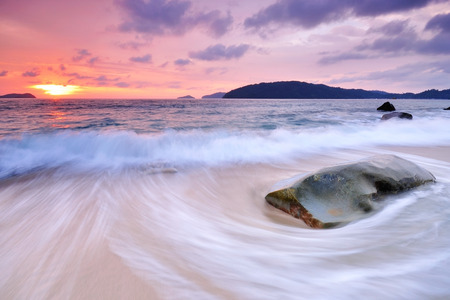 Sunset, Waves and Beach in Kota Kinabalu Sabah Borneo Malaysia の写真素材