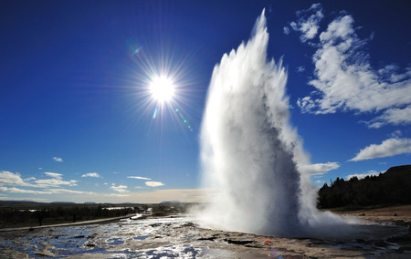 Eruption of Strokkur Geyser in Icelandの写真素材