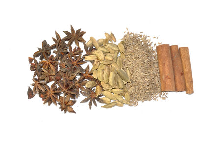 mix of spice Cinnamon, Star Anise, dried chili, cardamonの写真素材