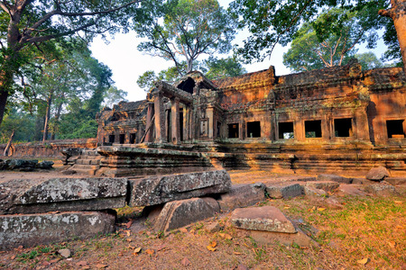 Angkor Wat Back Entrance illuminated by sunrise lightの写真素材