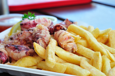 Fried squid and chipsの写真素材
