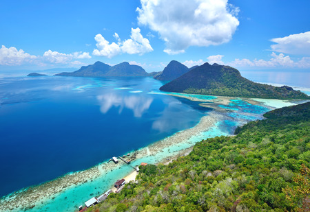 Aerial view of tropical island of Bohey Dulang near Sipadan Island Sabah Borneo Malaysia.の写真素材