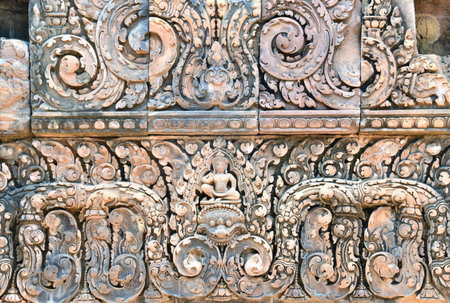 Bas relief in Banteay Srei, Siem Reap, Cambodia.のeditorial素材