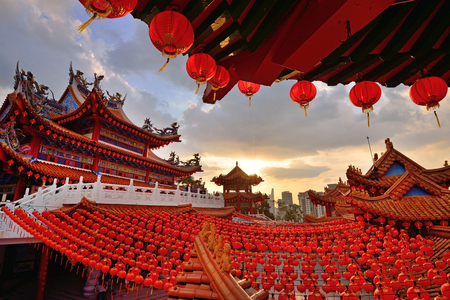 Red lanterns decorations at Thean Hou Temple in Kuala Lumpur, Malaysiaの写真素材