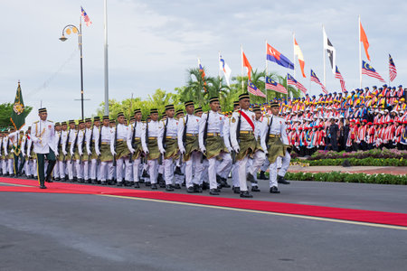 Kota Kinabalu, Malaysia - August 31, 2017: Royal Malaysian Police marching during 60th Independence Day celebration in Kota Kinabalu city, Sabah State.のeditorial素材