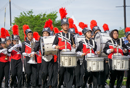 Kota Kinabalu, Malaysia - August 31, 2017: Marching band during 60th Independence Day celebration in Kota Kinabalu city, Sabah State.のeditorial素材