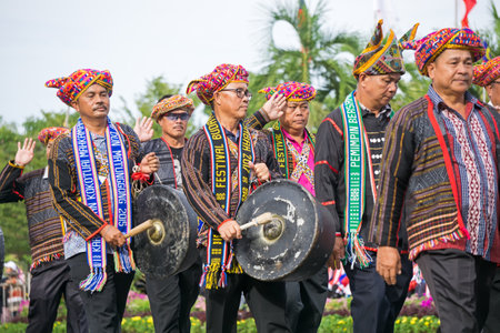 Kota Kinabalu, Malaysia - August 31, 2017: People from Rungus ethnic from march during 60th Independence Day celebration in Kota Kinabalu city, Sabah State.のeditorial素材