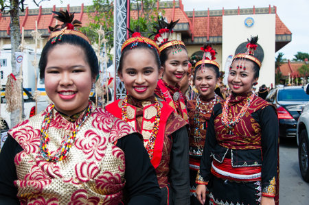 KOTA KINABALU, MALAYSIA - MAY 31, 2016: Group of people from Dusun Lotud ethnic during Sabah Harvest festival celebration in Kota Kinabalu, Sabah Borneo, Malaysia.のeditorial素材