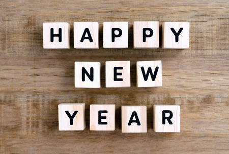 Happy New Year word on wooden block, retro style.の写真素材