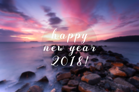New Year inspirational quote - Happy New Year 2018. Blurry background.の写真素材