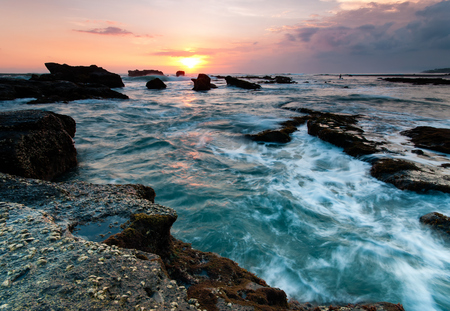 Sunset at Indonesia Bali Beach, Long Exposure Background.の写真素材