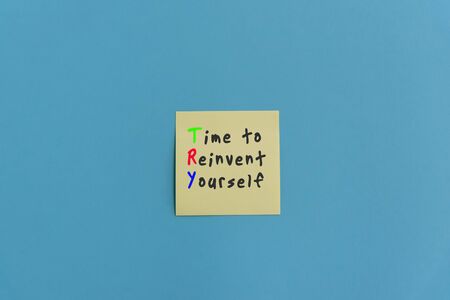 TRY acronym - Time to reinvent yourself phrase on stick noteの写真素材