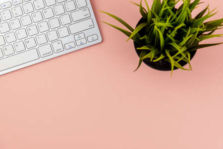 Flat lay office desk with copy spaceの写真素材